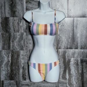 Fun Xhilaration Two Piece Swim Suit Bikini Color Block Ribbed Striped Size Small
